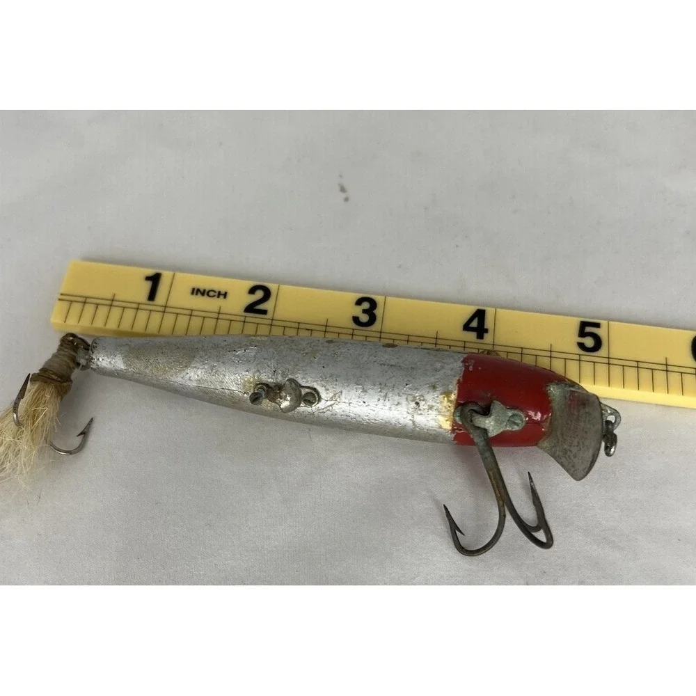 Vintage Pflueger Palomine Wood Fishing Lure Red Head Silver Glass Eyes